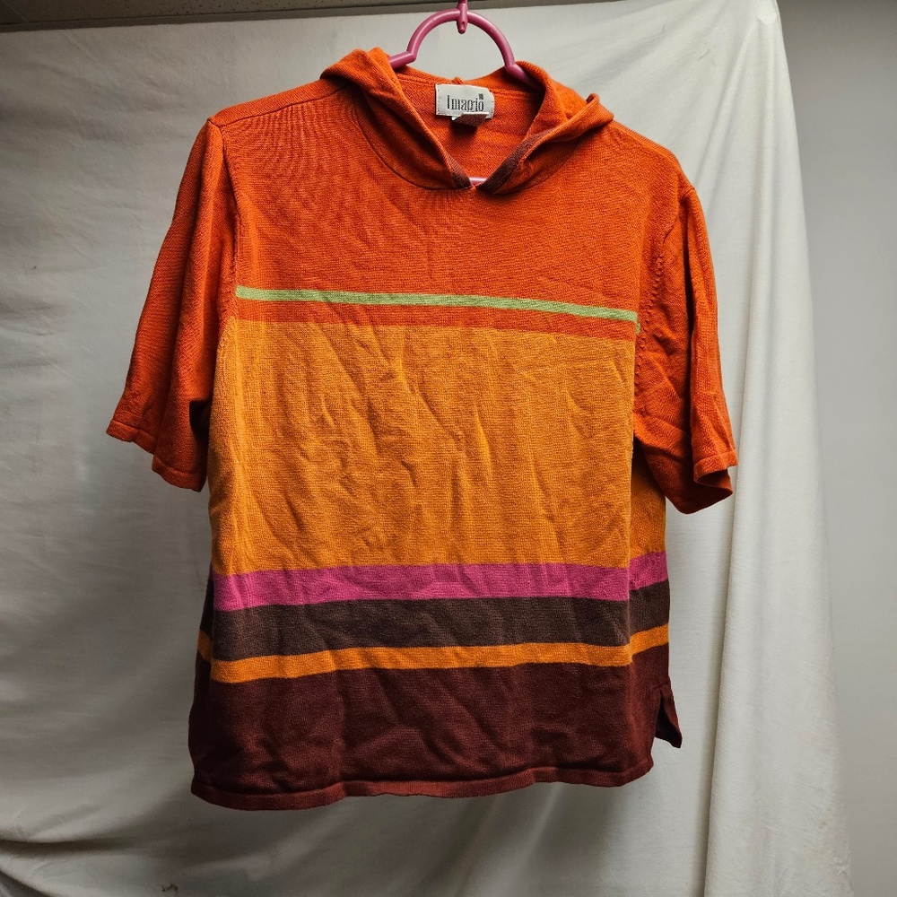 2for$20 Imagio XL vintage orange green pink brown t-shirt hood sweater stripes
